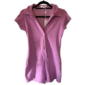 NWT Frankies Bikinis Rose Glitter Terry Romper Pink Stretch Swim Beach Coverup L